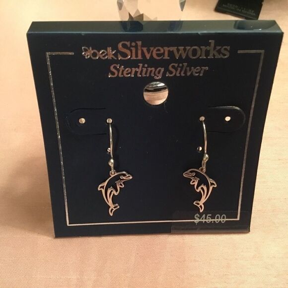 NWT. Sterling Silver Dolphin Earrings - Picture 2 of 4